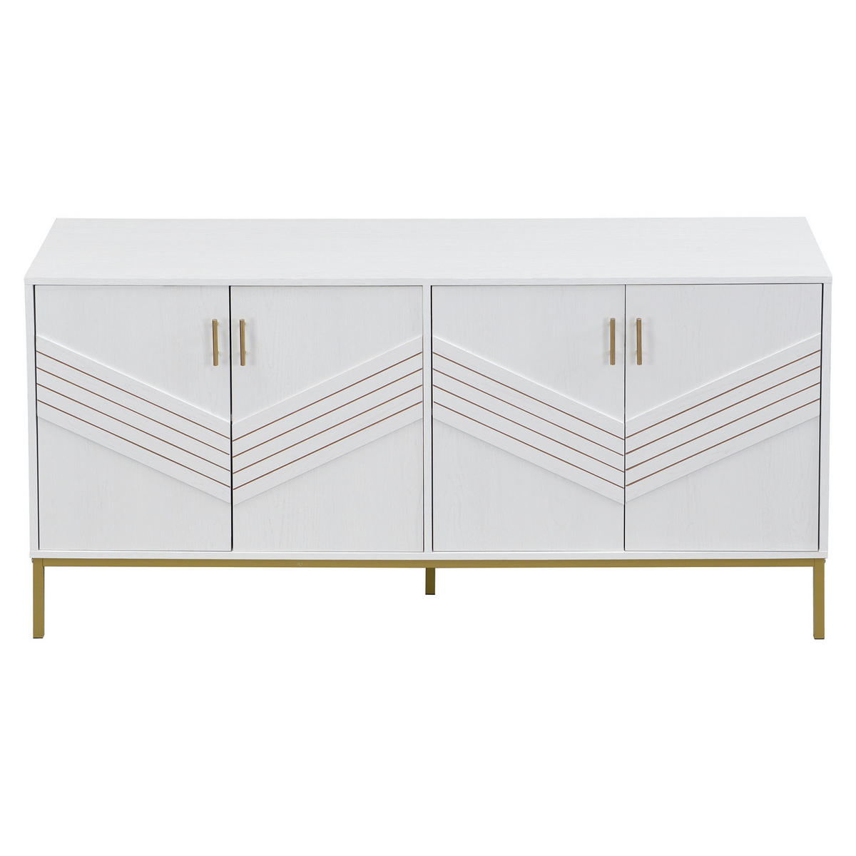SIDEBOARD Weiß-Gold, 4 Türen, MDF, für Wohnraum - Weiß, Holz (160/80/40cm)