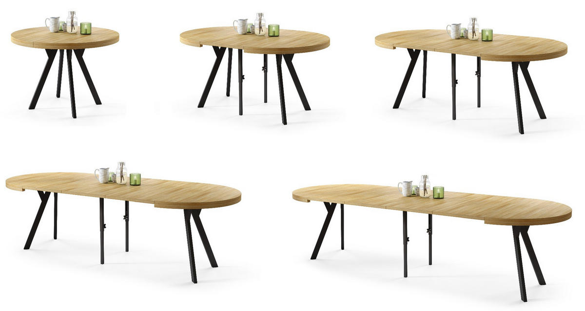 ESSTISCH rund Amerikanische Eiche - Schwarz matt ausziehbar - Ecru/Schwarz, Holzwerkstoff (110/110/77.5cm) - designimpex
