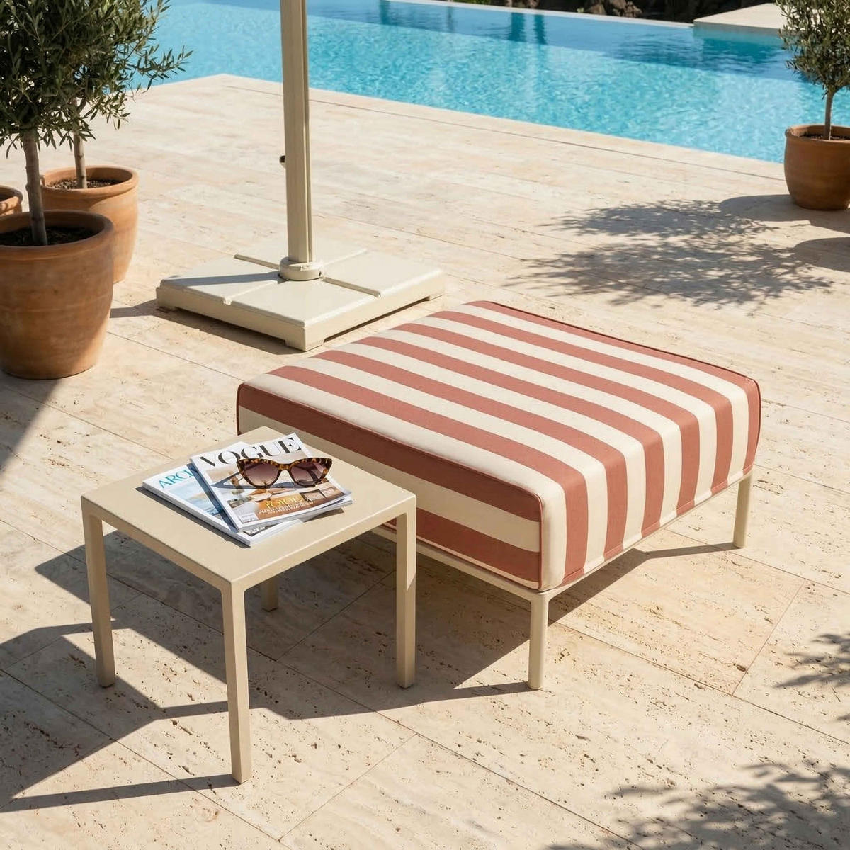 HOCKER, Terrakotta - Orange, Textil (72/38/77cm) - Oviala