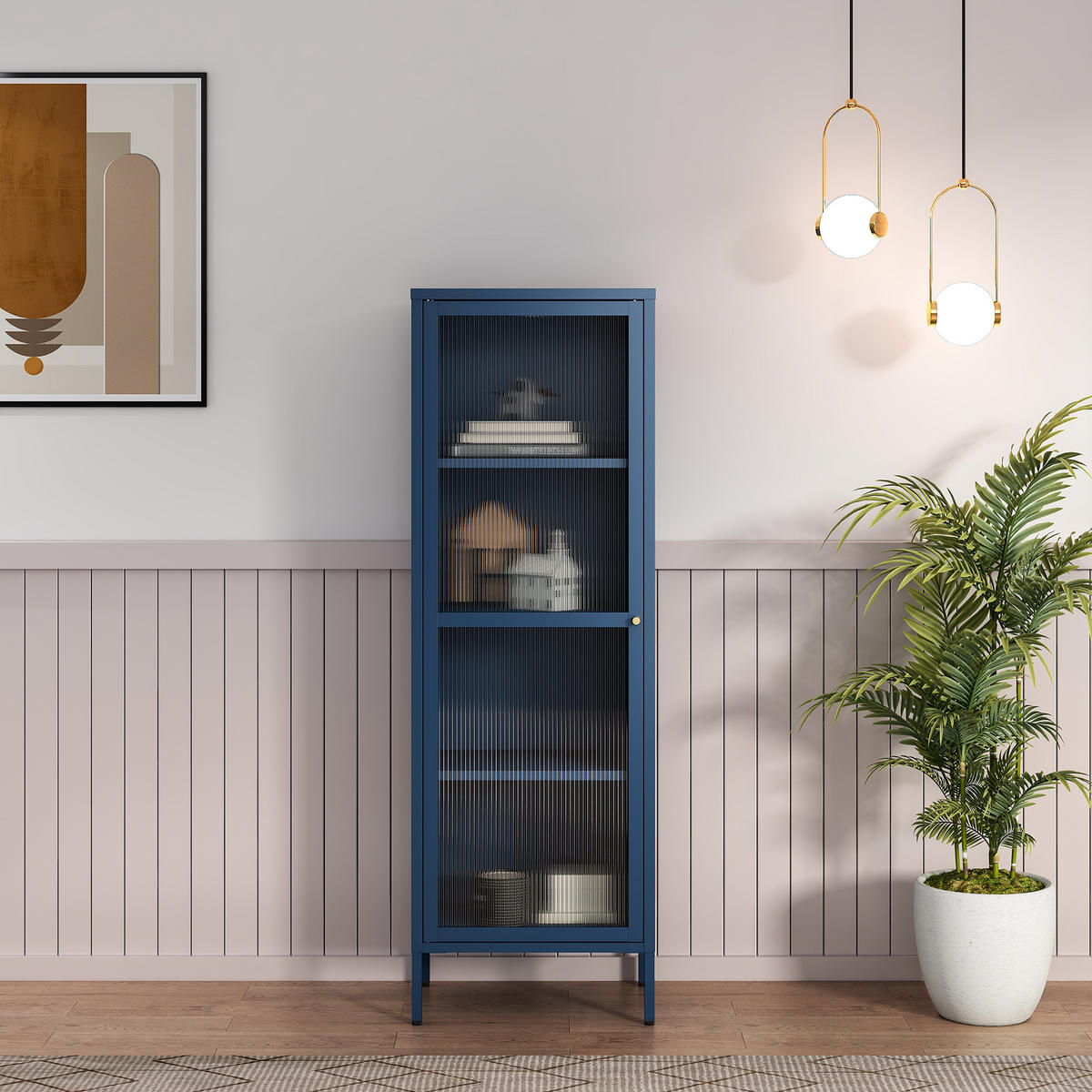 VITRINENSCHRANK Säkylä - Blau, Glas/Metall (50/150/35cm) - [en.casa]