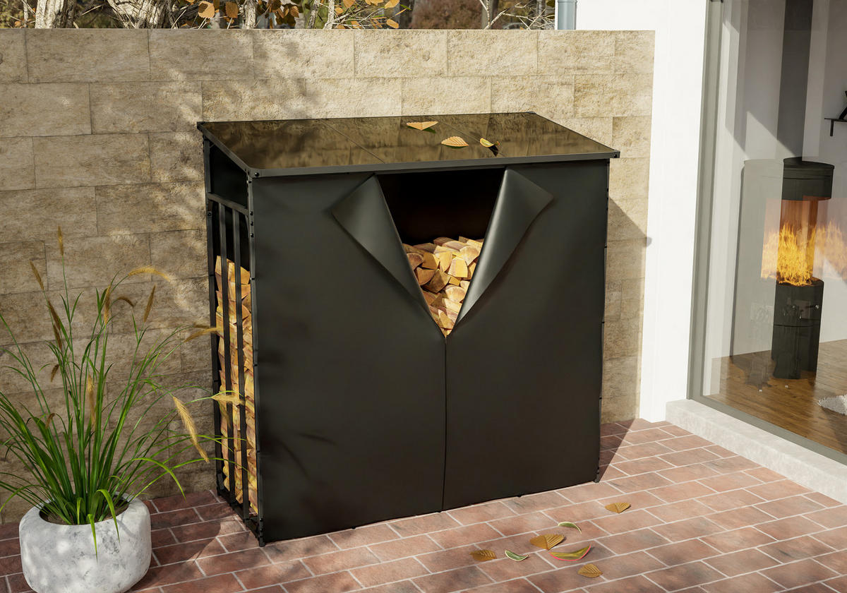 KAMINHOLZREGAL 165/70/165 cm Metall anthrazit - Anthrazit/Schwarz, Metall (165/165/70cm) - CLP