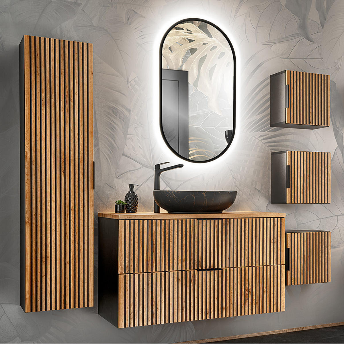 WASCHBECKENSCHRANK Xanten-56 - Braun, Holzwerkstoff (100/57/46cm) - Lomado