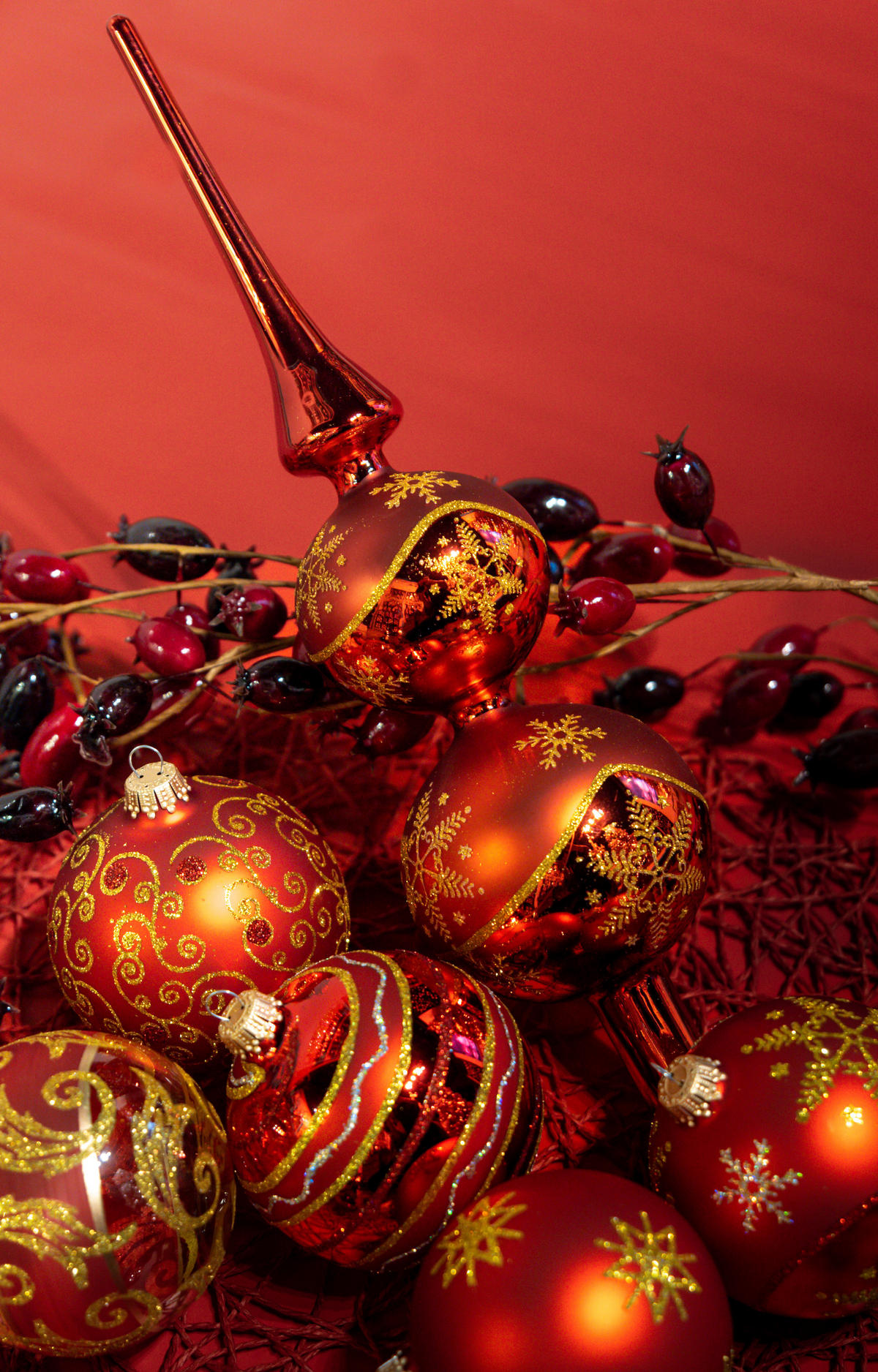 BAUMSPITZE Schneeflocke Rot 33cm (Glas / 1 Stk.) - Rot, Glas (33cm) - Krebs Glas Lauscha