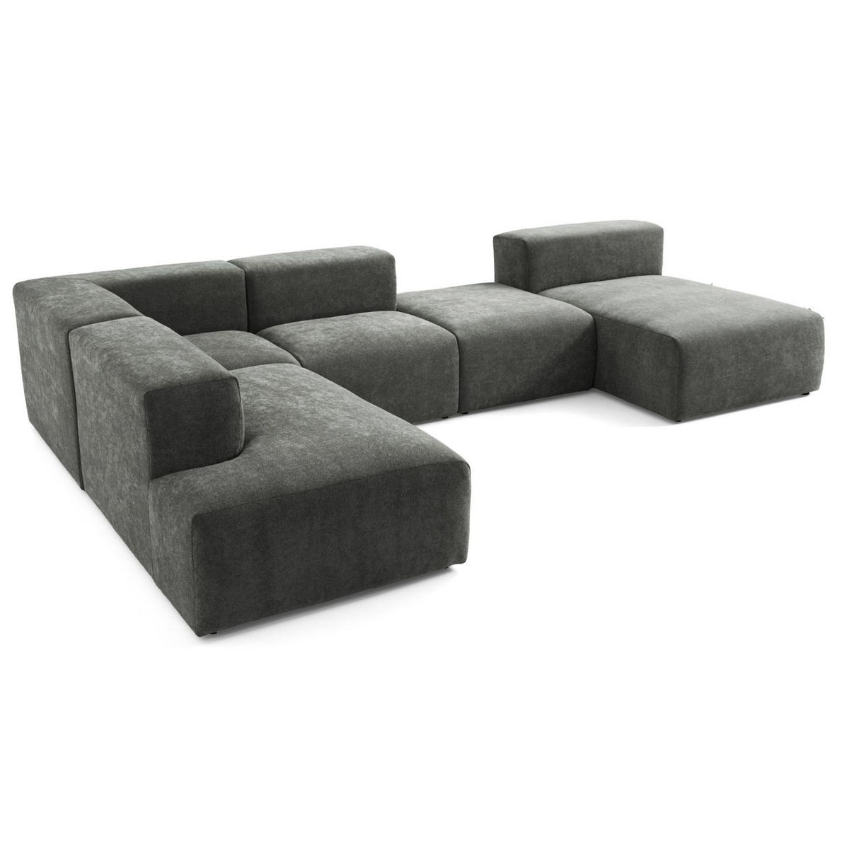 5-SITZER modulares Wohnlandschaft U XXL HEAVEN SET 6 Links, Breite 375 cm Webstoff Dunkelgrau - Dunkelgrau/Schwarz, Holz/Kunststoff (375/73/245cm) - Muffo