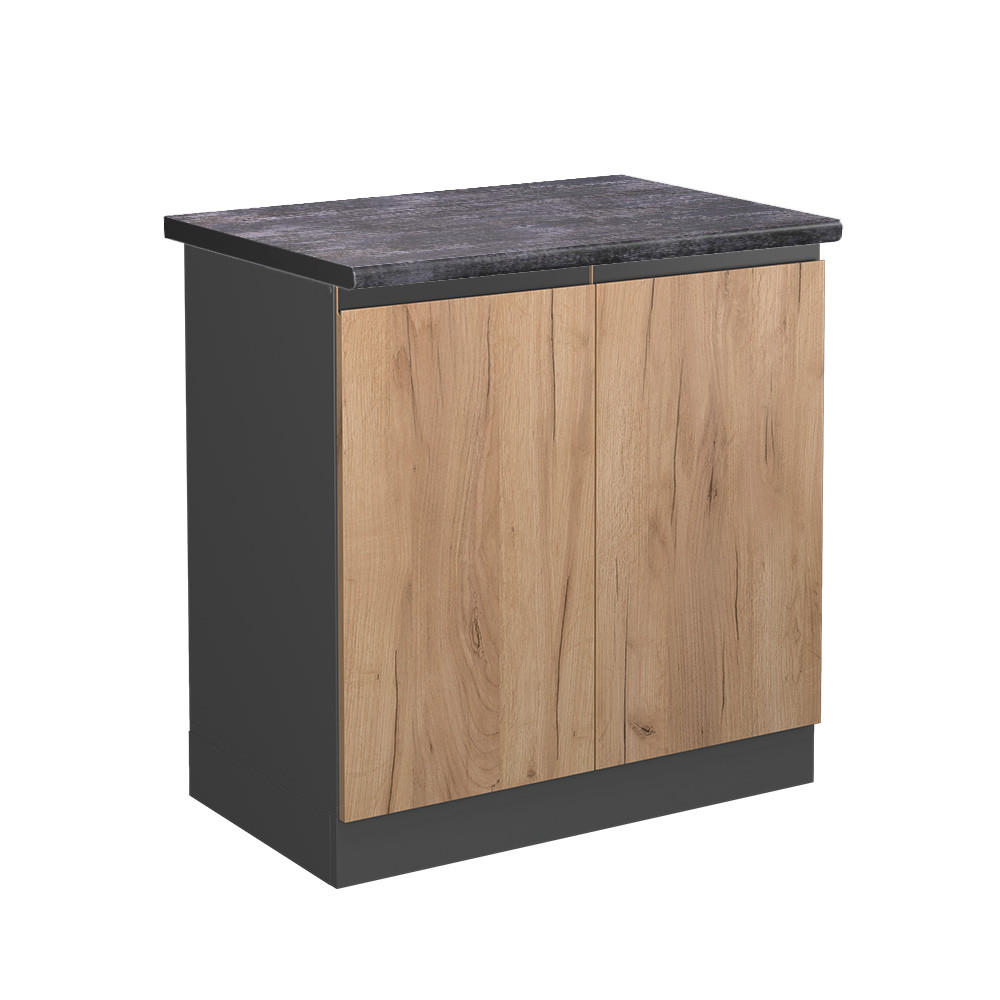 SPÜLENUNTERSCHRANK R-Line Goldkraft Eiche 80 cm, AP Anthrazit - Anthrazit/Eiche Wotan, Holzwerkstoff (80/81.6/60cm) - Vicco