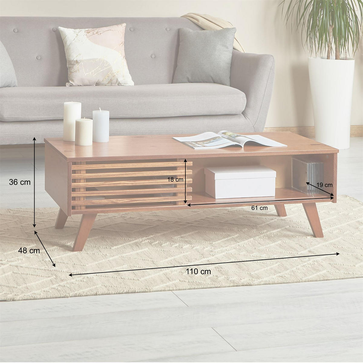 COUCHTISCH SEAN Kastanie - Kastanienfarben, Holz (47/110/36cm) - IDIMEX