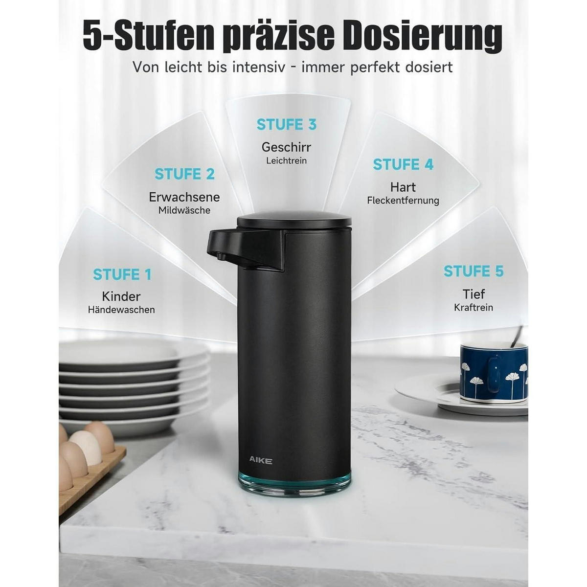 SEIFENSPENDER Automatisch Edelstahl Schwarz Matt 380ml - Schwarz, Metall (7.5/18/12cm)