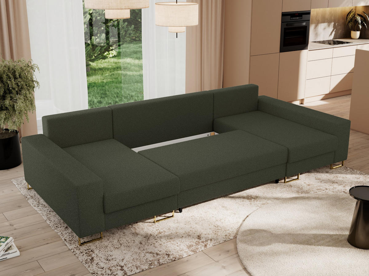 WOHNLANDSCHAFT DORIAN U Bouclé Grün - Goldfarben/Grün, Textil/Metall (312/95/138cm) - MKS