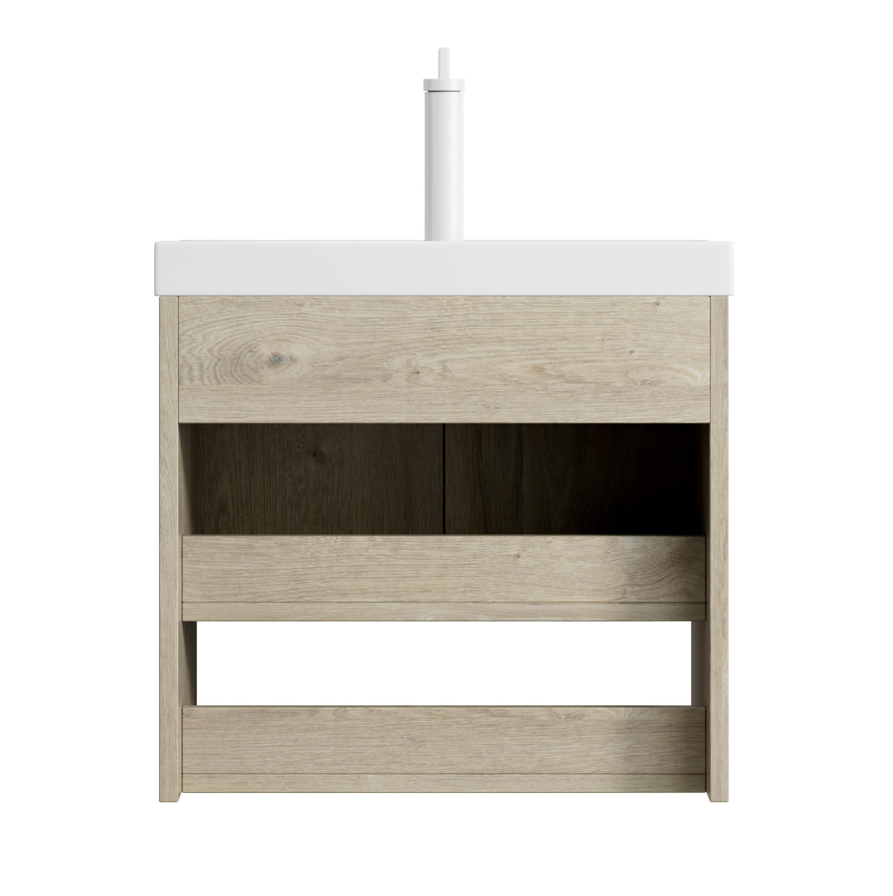 WASCHTISCHKOMBI 55/32/53 cm Off-White/Weiß aus Keramik und Sperrholz mit offenem Regal - Creme, Holzwerkstoff (55/53/32cm) - OKWISH