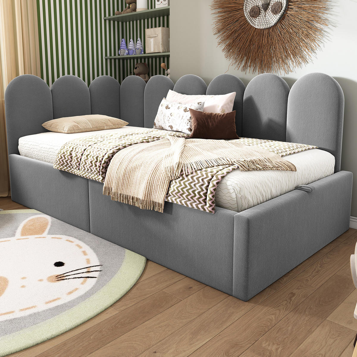 BETT mit Stauraum 90x200 cm Samt Grau - Grau, Holzwerkstoff (90/200cm) - Beauniv