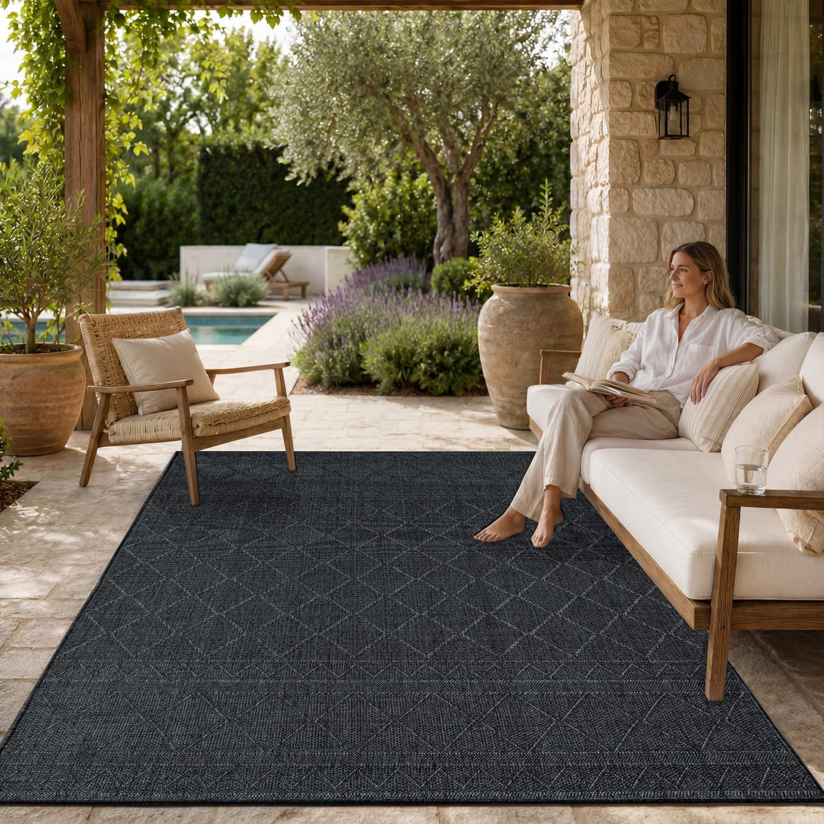 OUTDOORTEPPICH 150/150 cm Vermont 191 - Anthrazit, Kunststoff (150/150cm) - Paco Home