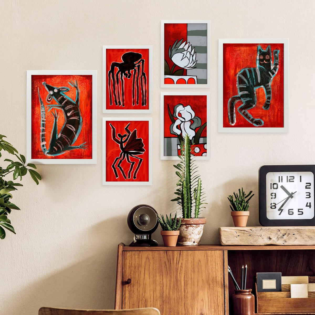 POSTER Set Mit 6 Kreaturen Frames 1 In Tiere Abstracts Ästhetische Dekorative Gemälde Für Ihr Wohnzimmer, Schlafzimmer, Zuhause A3 & A4 Weißer Rahmen - Weiß, Papier (29/3cm) - Nacnic