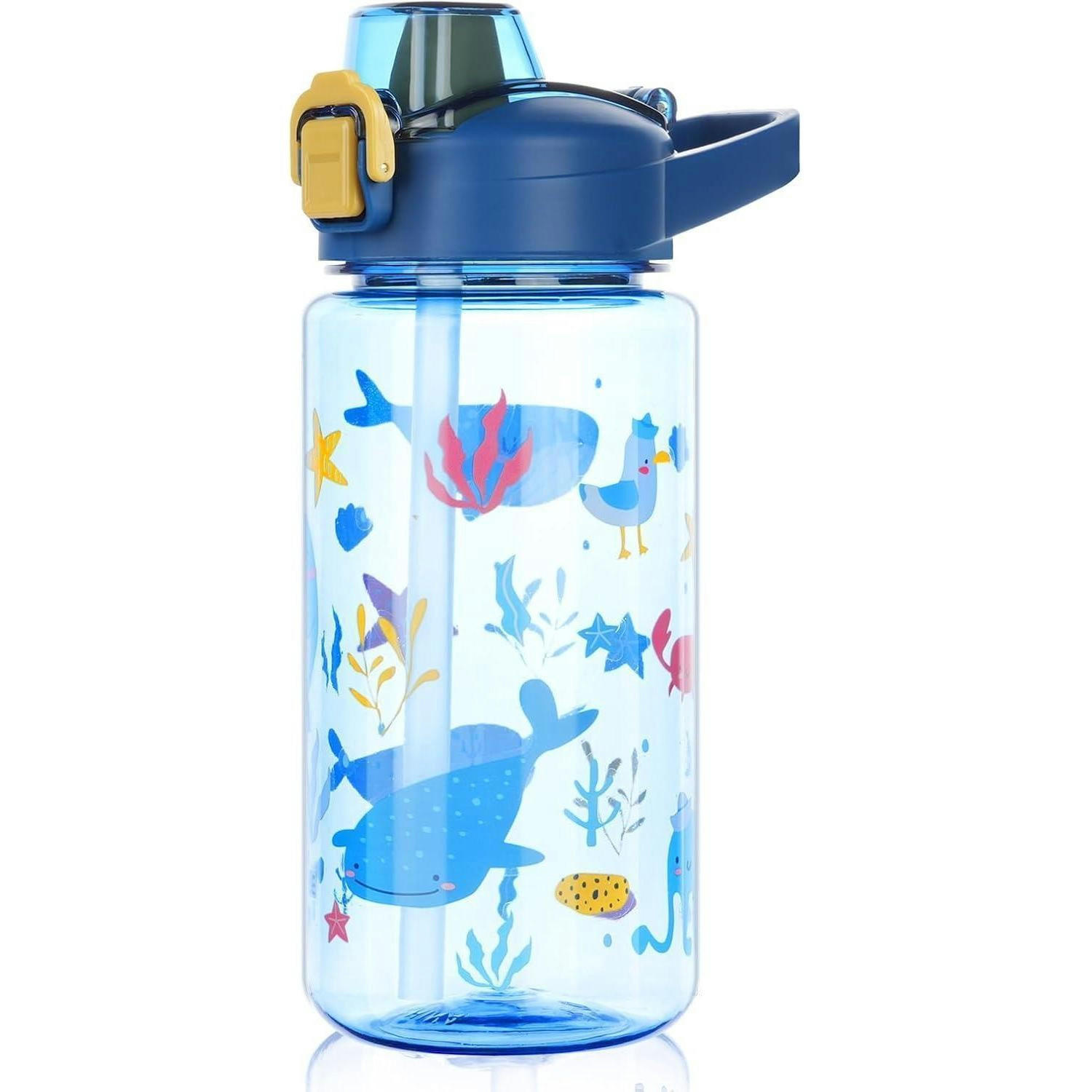 KINDER-TRINKFLASCHE mit Strohhalm 600 ml Blau Kaninchen - Blau, Kunststoff (7.7/7.7cm)