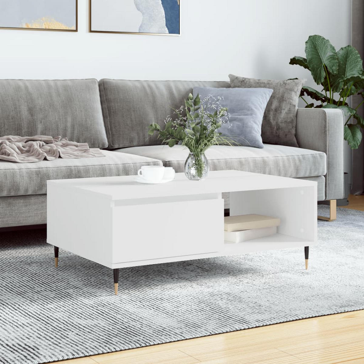 COUCHTISCH Weiß 90x60x35 cm Holzwerkstoff - Weiß, Holzwerkstoff (90/60/35cm) - furnicato