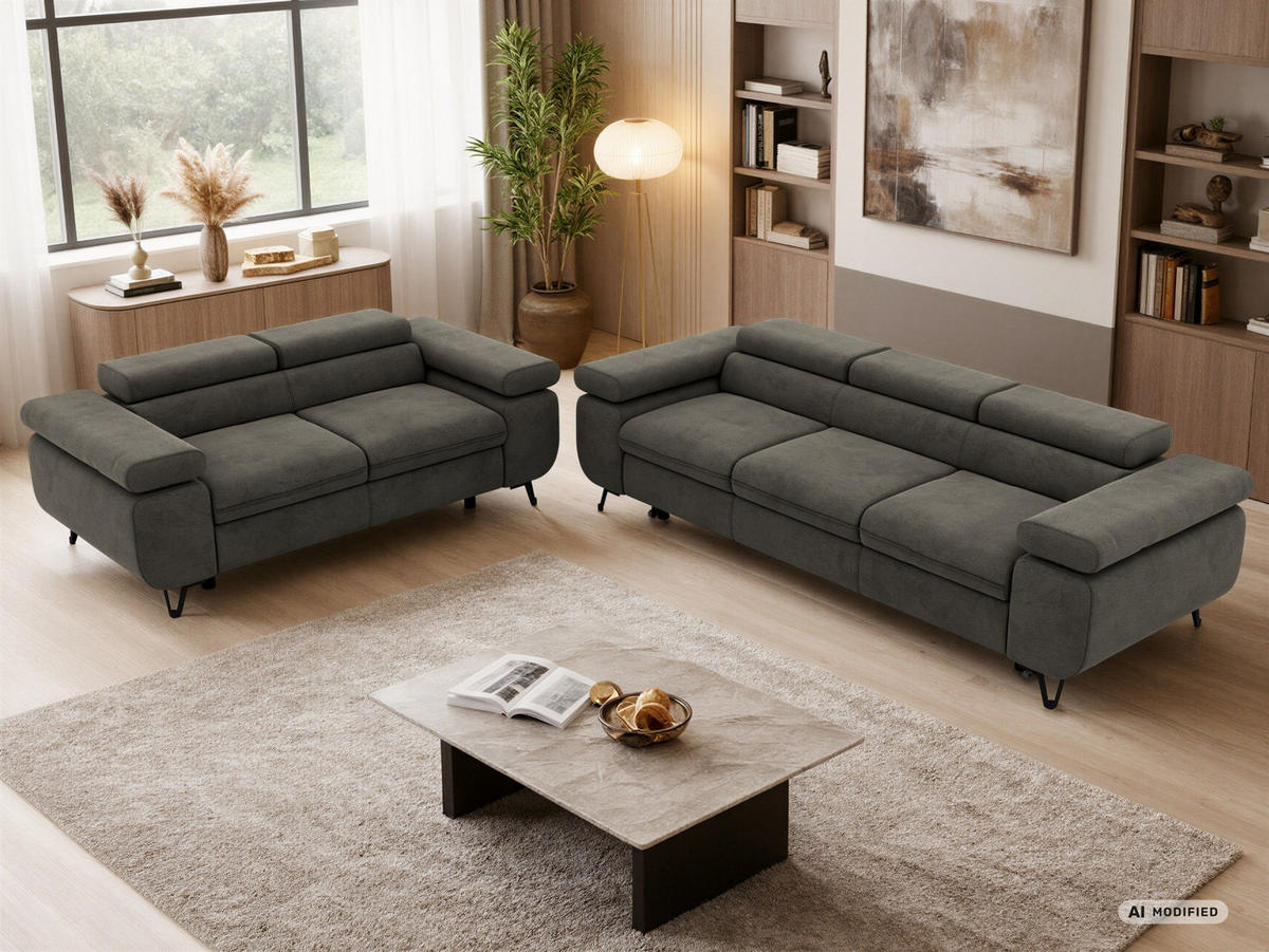 SEDACÍ SOUPRAVA PETERS 2+3 - Tmavě šedá Samet - černá/tmavě šedá, kov/textil (262/76/99cm) - MKS