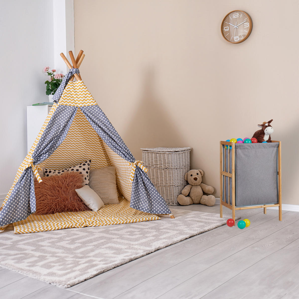 WÄSCHEKORB - Multicolor, Holz/Textil (39/60/30cm) - Relaxdays