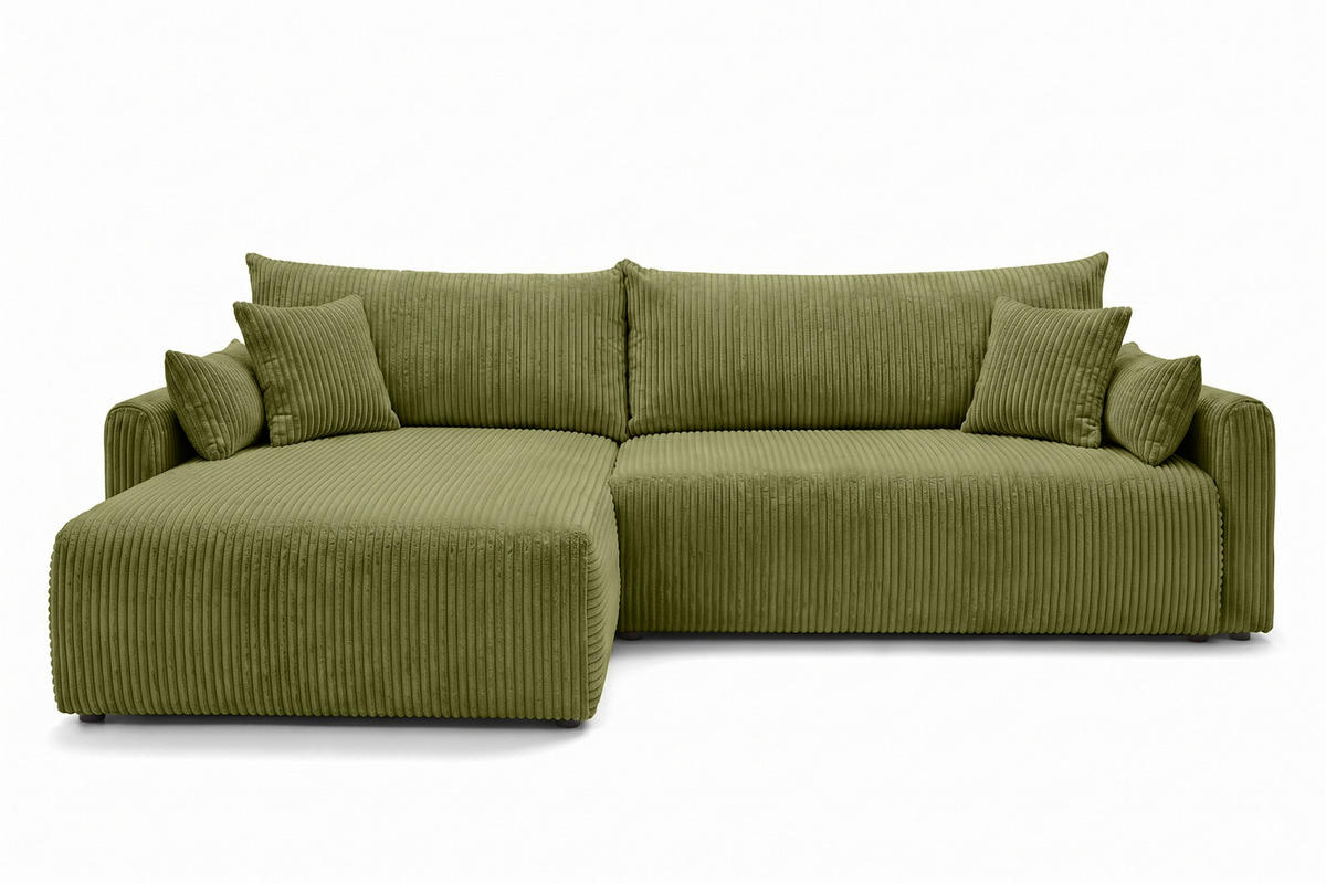 ECKSOFA Mit Schlaffunktion, Cordstoff Poso, Olive, Links, JAPANDI - Olivgrün, Holz (262/145cm) - Kaiser Möbel