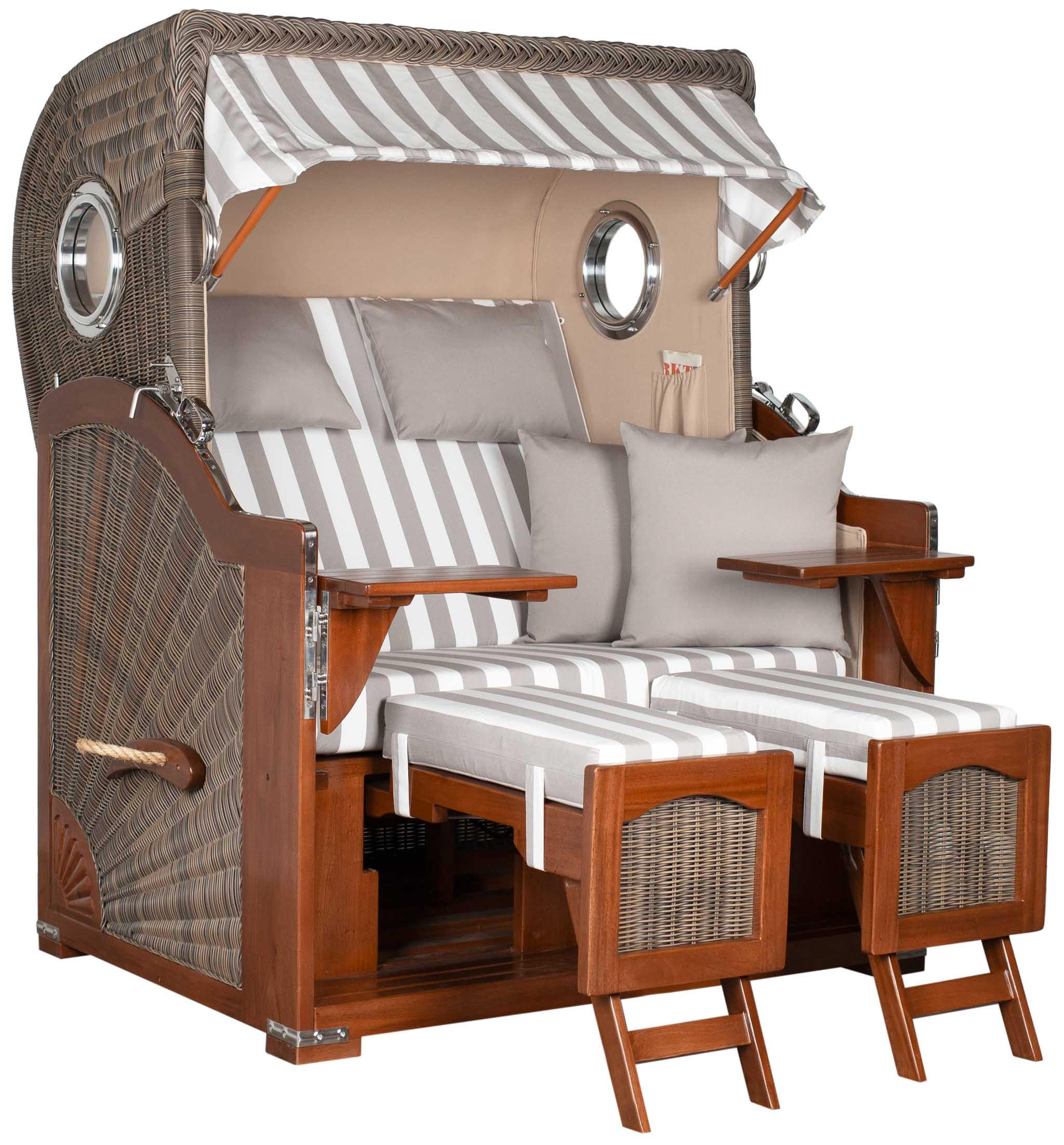 STRANDKORB 2-Sitzer Düne Mahagoni 513 - Hellgrau/Braun, Holz (125/170/80cm) - Mr. Deko
