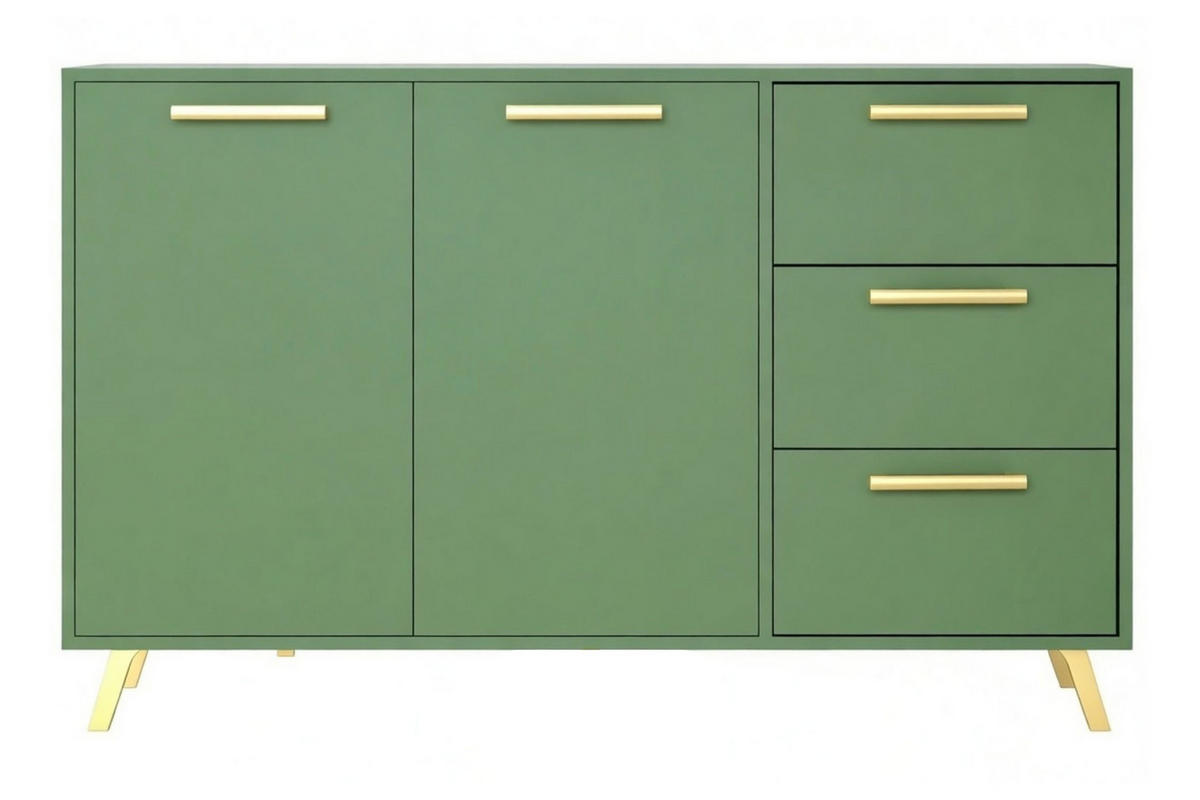 KOMMODE Nancy mit 3 Schubladen und 2 Türen, Sideboard in Farbe:Grün, Schrank in Größe: 140 x 86 x 41 cm - Grün, Holzwerkstoff (140/86/41cm) - Agmat-Furniture