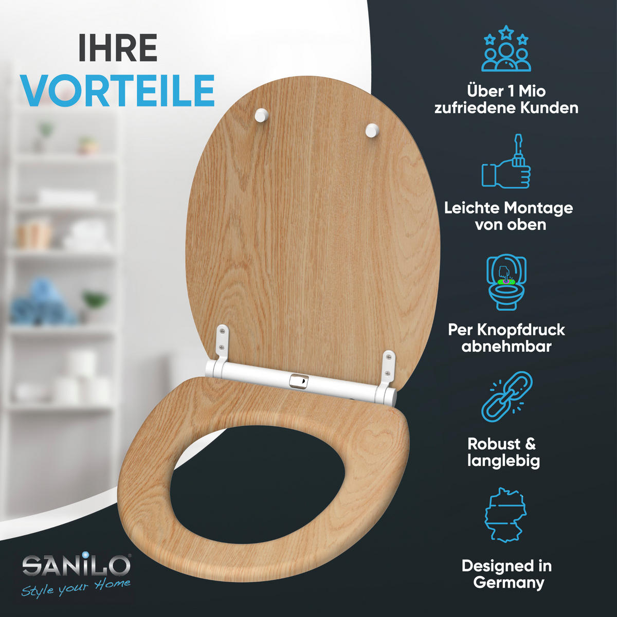 WC-SITZ mit Absenkautomatik & Top Fix Holz - Braun, Holzwerkstoff (37.7/5.5/48cm) - Sanilo