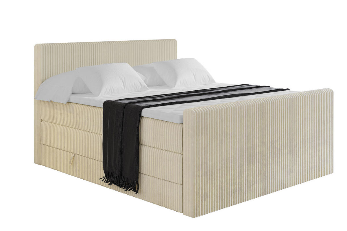 BOXSPRINGBETT mit Matratze H3|H4 und Lattenrost - TOLO-Z KING 140x200 Cord - Creme - Champagner, Holzwerkstoff (140/200cm) - ALTDECOR
