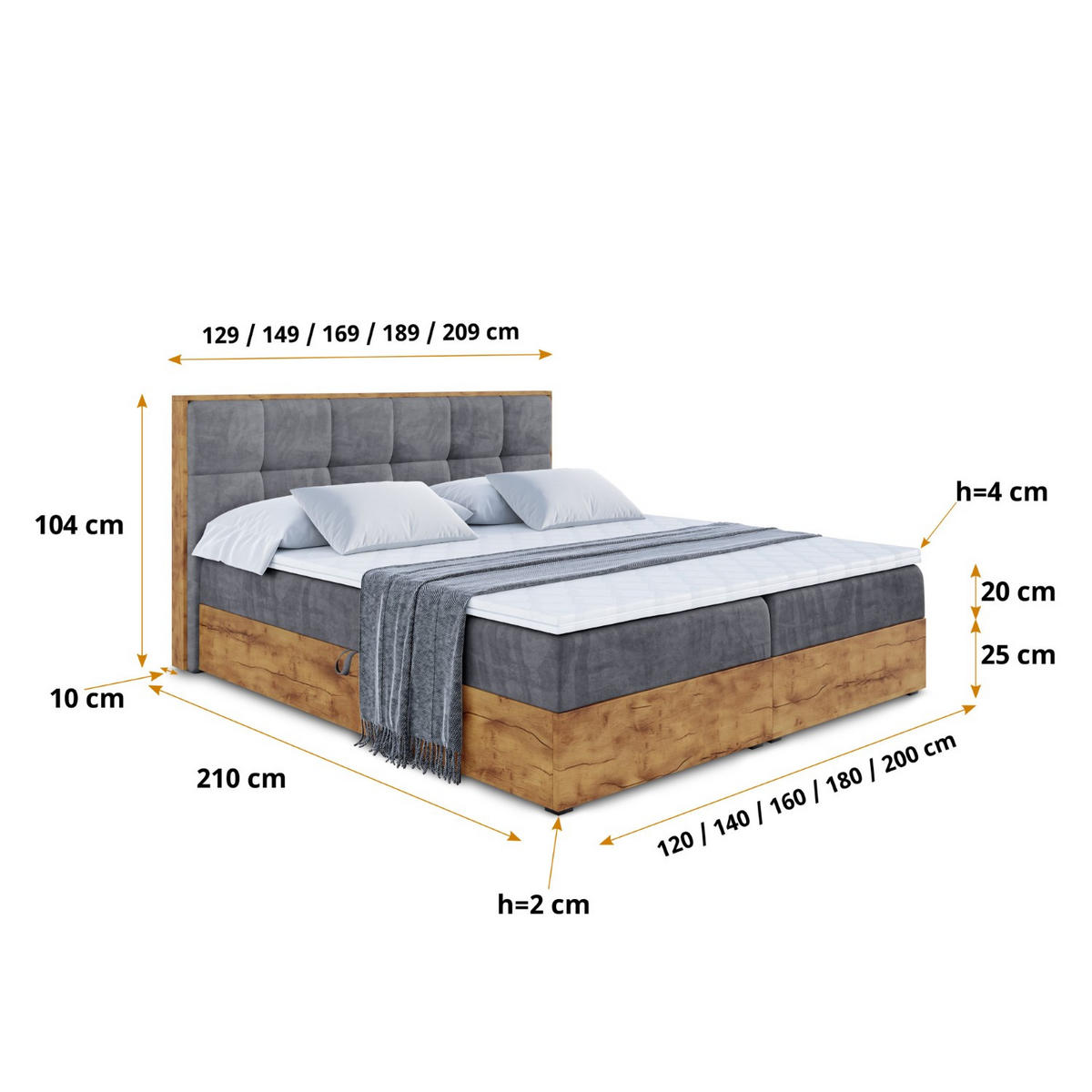 BOXBETT mit Matratze H3 und Lattenrost - LOLLI7 - 160x200 - Grau - Grau, Holzwerkstoff/Kunststoff (160/200cm) - ALTDECOR