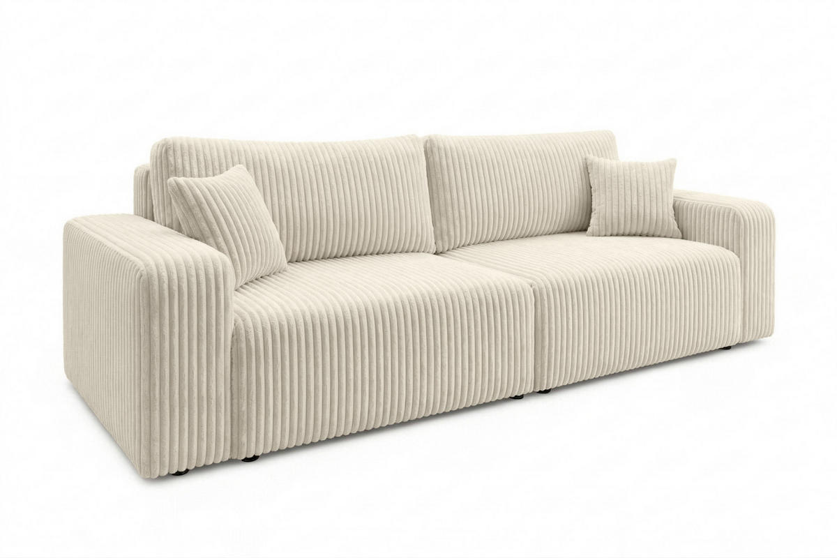 SOFA Mit Schlaffunktion Und Bettkasten, Cordstoff Tilia, Ecru, BEST SCORNER - Ecru, Holz (245/83/90cm) - Kaiser Möbel