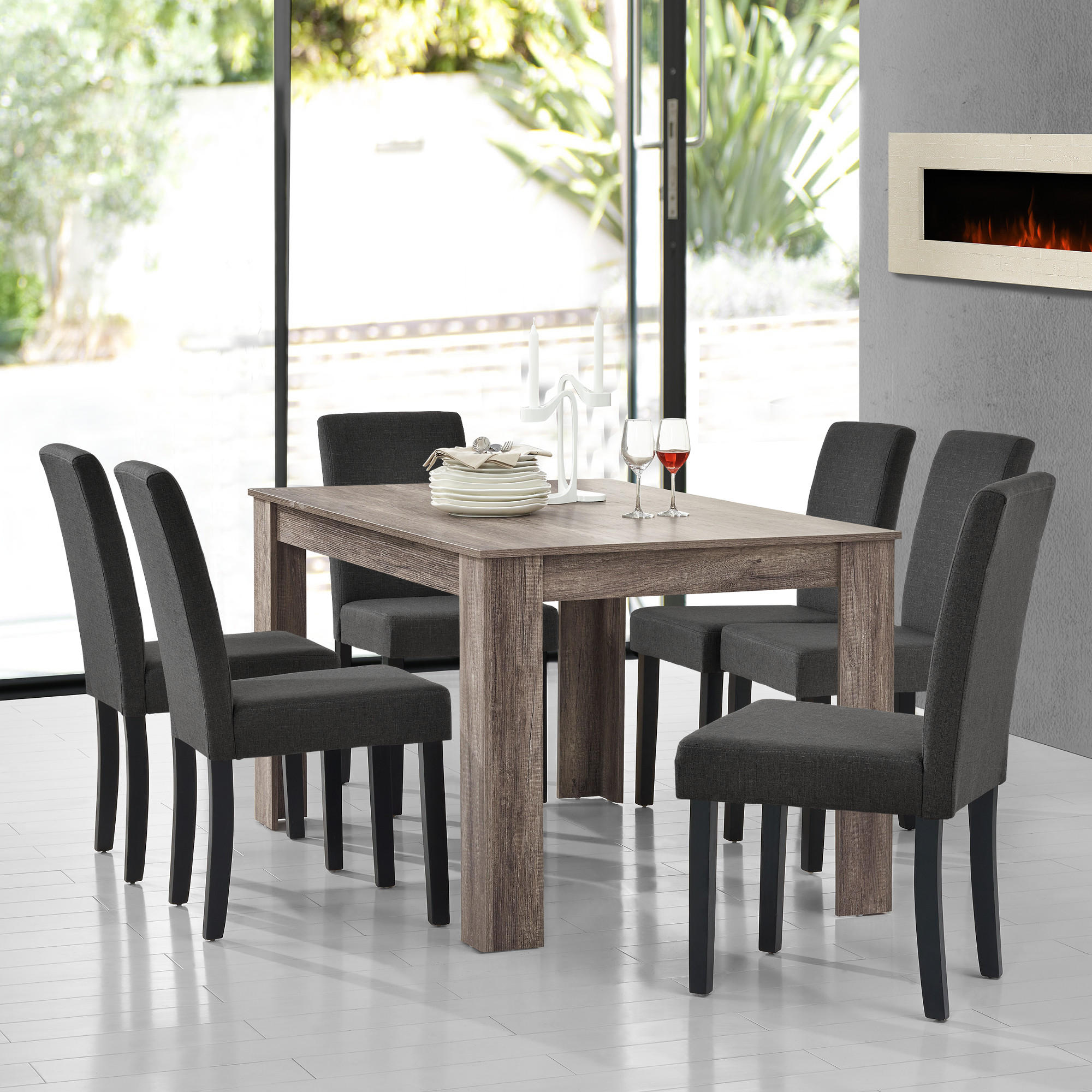 TISCHGRUPPE Kramfors - Dunkelbraun, Holz/Holzwerkstoff (140/77/90cm) - [en.casa]