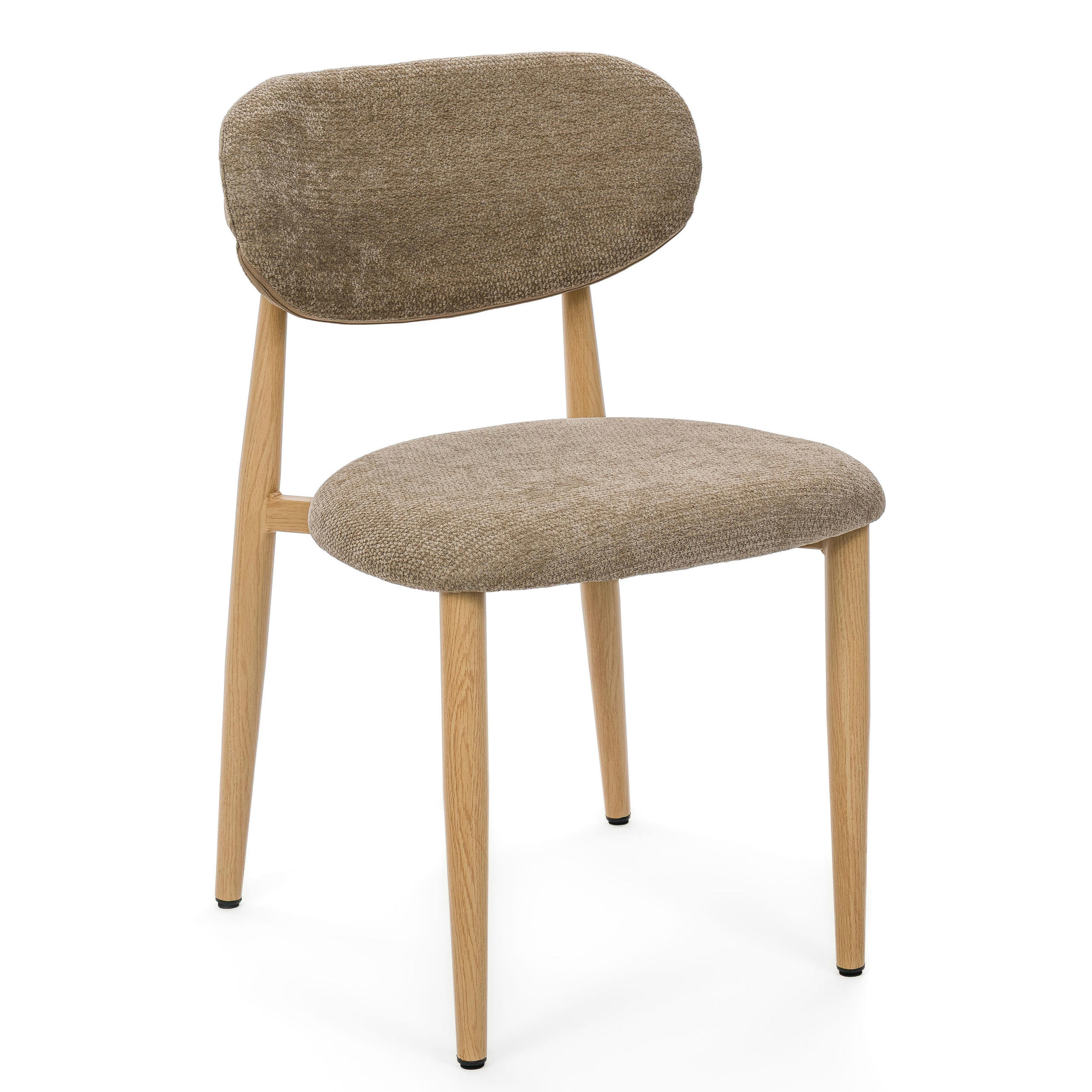 STUHL ALMO gepolstert Beine in Holzoptik - beige - Chenille - Hellbraun/Eichefarben, Textil/Metall (47/77/54cm) - NEW HOME