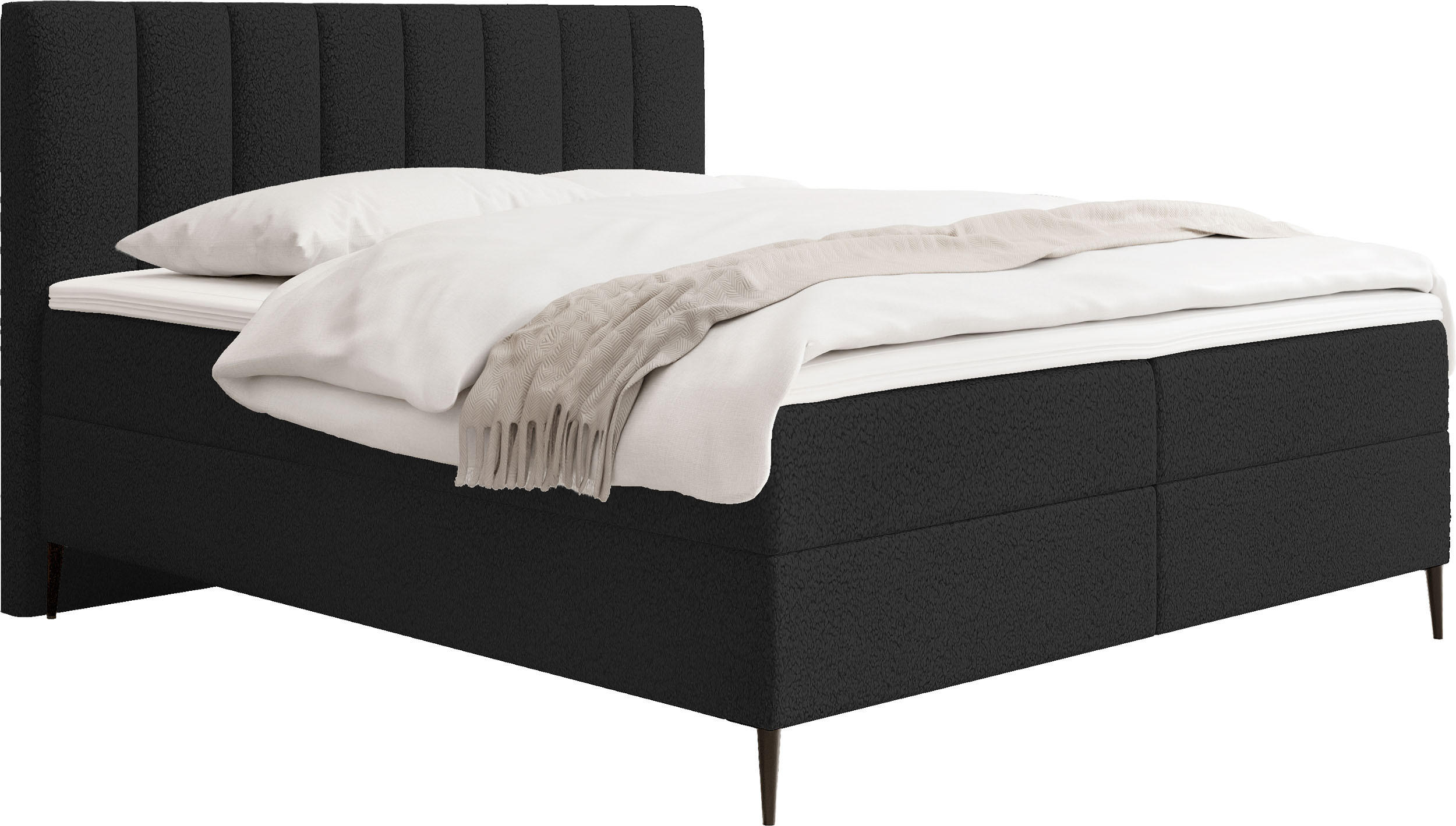 BOXBETT Allen mit Bettkasten, Boucle Schwarz 120x200 cm – inkl. H4 Taschenfederkern Matratze & Foam Topper - Schwarz, Holzwerkstoff/Metall (120/200cm) - WFL GROUP