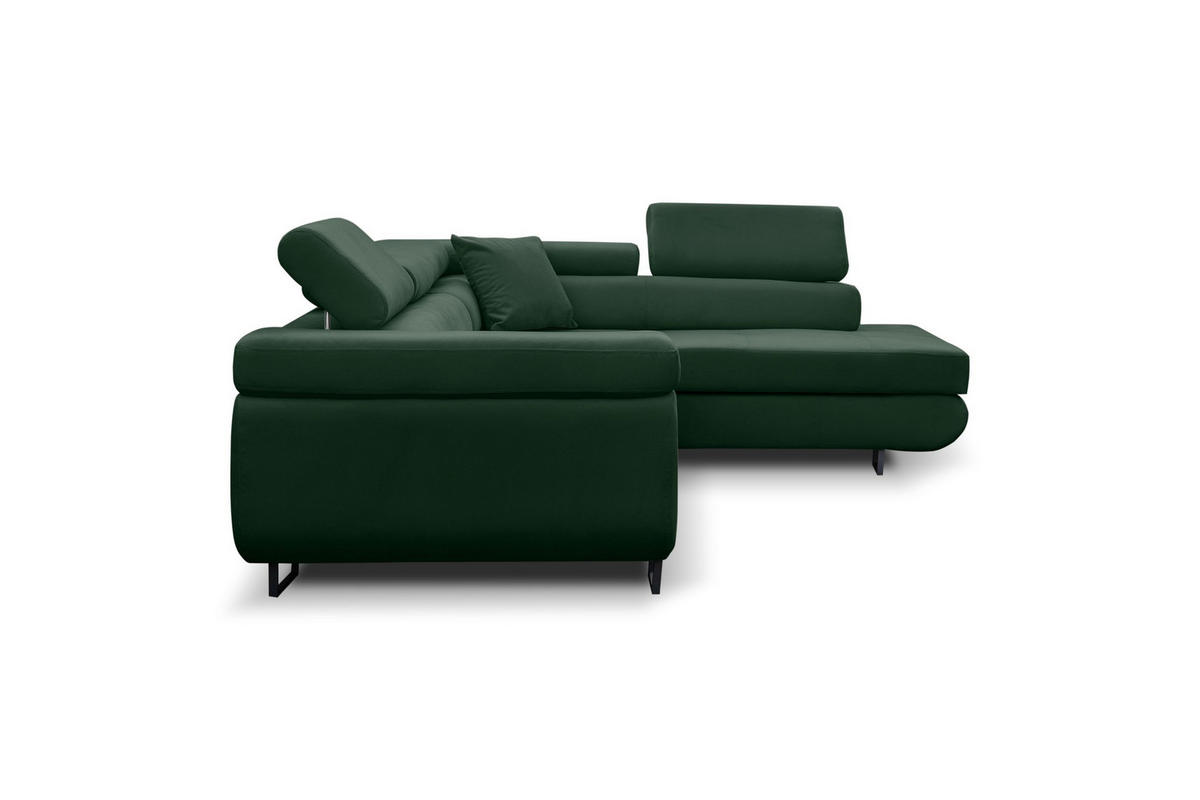 ECKSOFA Jerry in L-Form mit Schlaffunktion und Bettkasten, Farbe: Grün, Veloursstoff, Ottomane Rechts - Grün, Textil (275/202cm) - VENASI MÖBEL