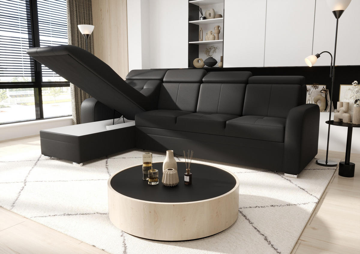 ECKSOFA KONGO RBN10, Eckcouch in L-Form mit Schlaffunktion, Farbe: Weiß, Kunstleder, Ottomane Links - Weiß, Textil (315/169cm) - O-Sofa