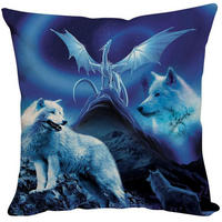 ZIERKISSENBEZUG Mondnacht Wolf Drache 50 x 50 cm - Multicolor, Textil (50/50cm)