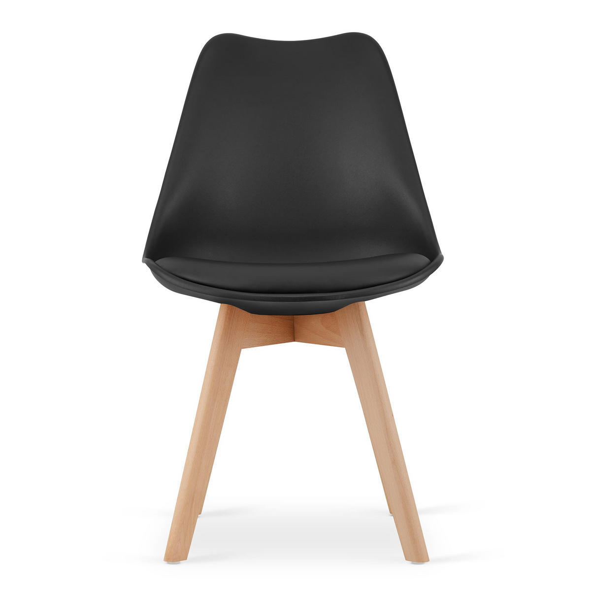 STUHL DOZZA 4-er Set, Schwarz Kissen aus Kunstleder - Schwarz, Holz/Kunststoff (49/82/43cm) - Komodee