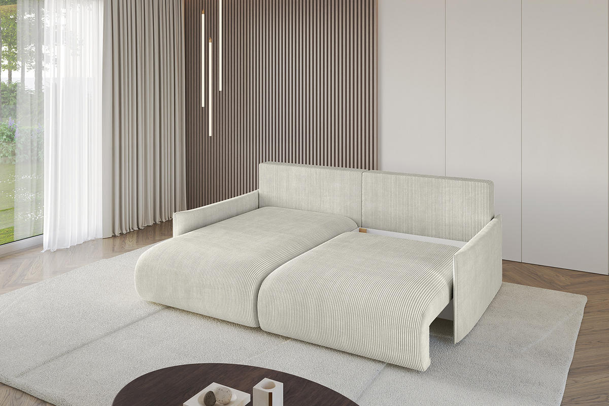 ECKSOFA mit Schlaffunktion und Bettkasten ONESK-L -v1 208x165x40 Hellgrau Cord - Hellgrau, Holzwerkstoff/Kunststoff (208/165cm) - ALTDECOR