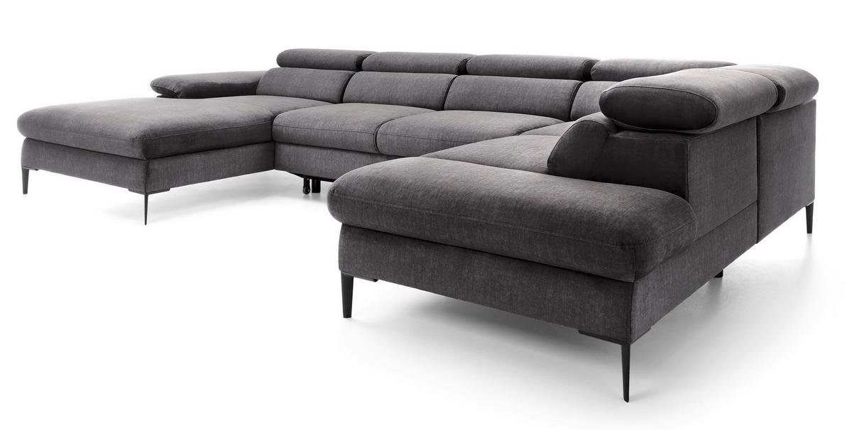 ECKSOFA U-Form 350 cm Amaro M mit Schlaffunktion, Links, Grau - Grau, Holz (214/353cm) - Emporius