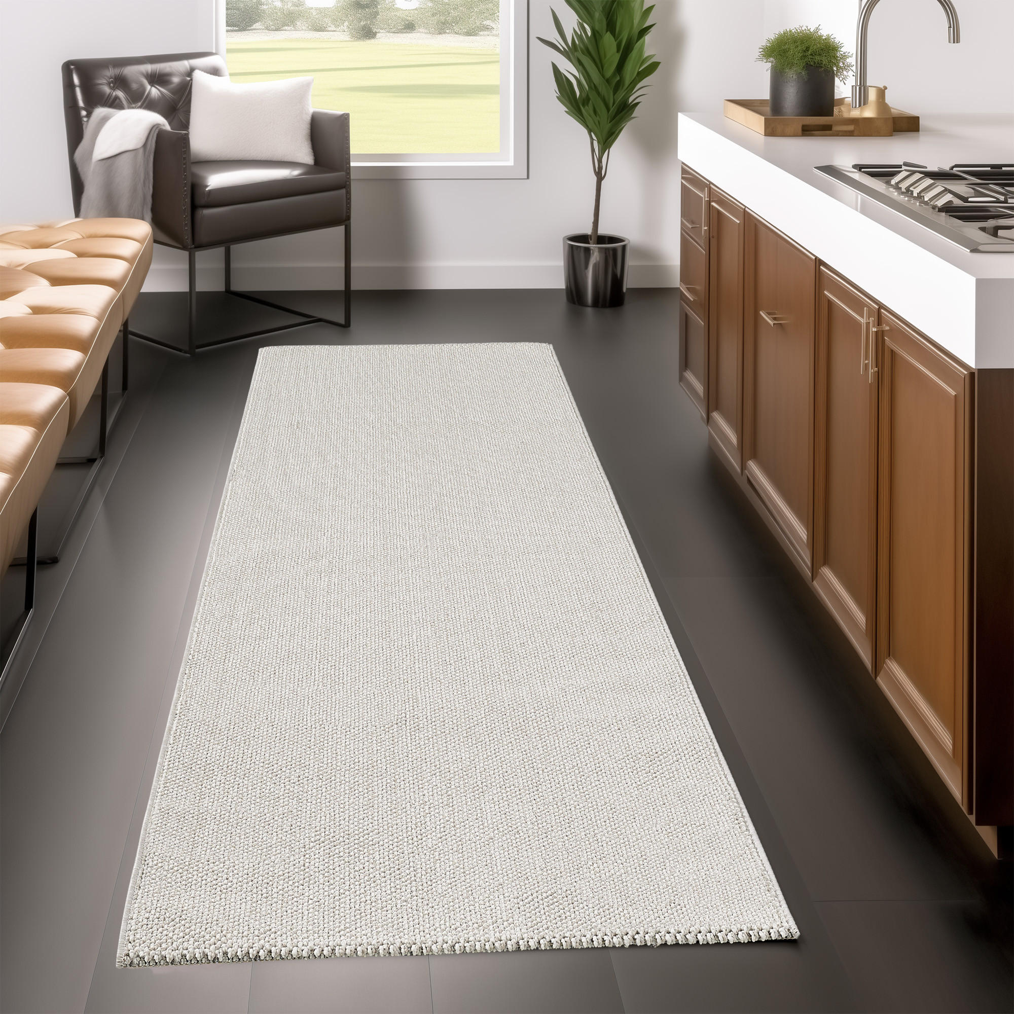 TEPPICH Kurzflor Flachgewebe Uni-Design Polypropylen Wohnzimmer Creme Läufer 80x250 - Creme, Textil (80/250cm) - KADIMA DESIGN