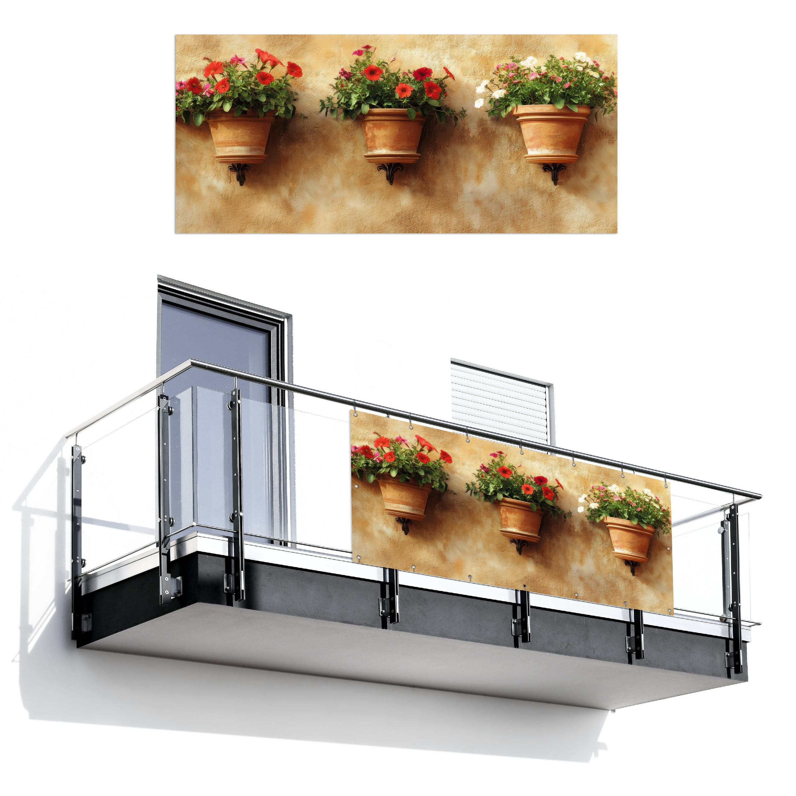 BALKON-SICHTSCHUTZ Blumentöpfe - Wand - Vintage - Terra cotta, Kunststoff (200/90cm) - MuchoWow