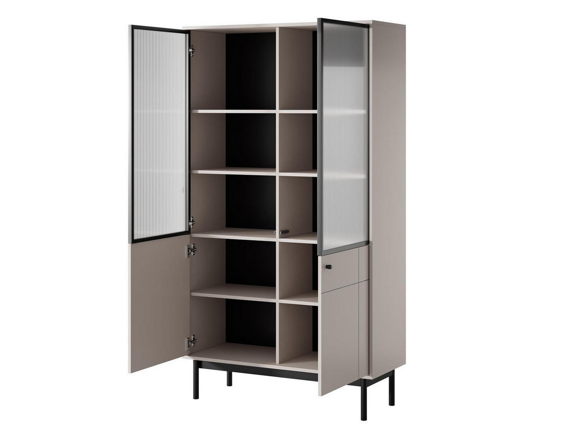 VITRINE Panda Beige, Schwarze Beine, Glasvitrine - Beige/Schwarz, Holzwerkstoff (104/184/39cm) - Bettso