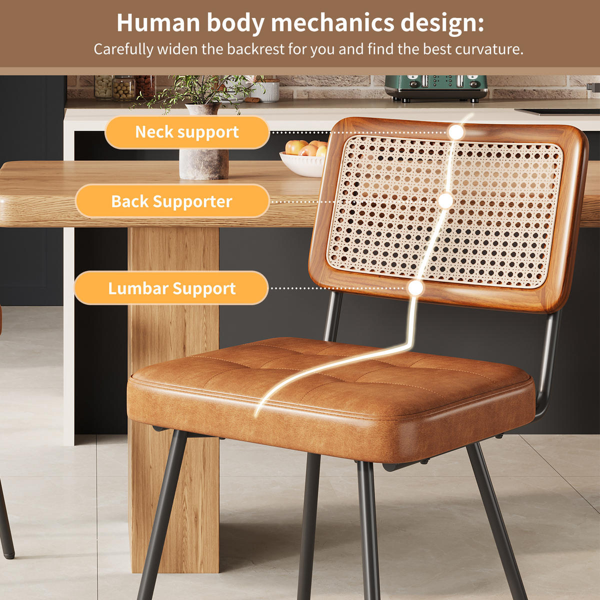 ESSZIMMERSTUHL 2-Tlg Kunstleder Rattan, Ergonomisch Retro - Braun, Metall (61/79/46cm) - FLIEKS
