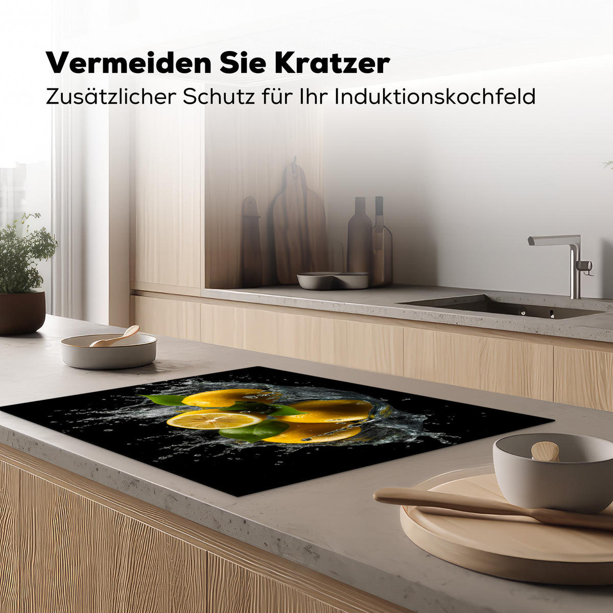 HERDABDECKPLATTE Zitrone - Obst - Gelb - Schwarz 77x59 cm - Gelb, Kunststoff (77/0.2/59cm) - MuchoWow