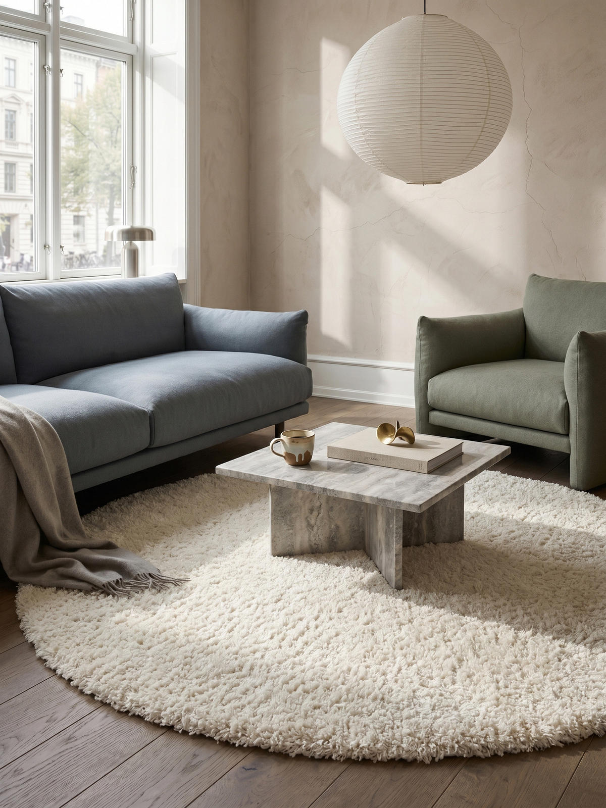 TEPPICH Wohnzimmer Hochflor Einfarbig Weich Flauschig Waschbar Rund Creme 200x200 cm – RHEIN - Beige, Textil (200/200cm) - KADIMA DESIGN