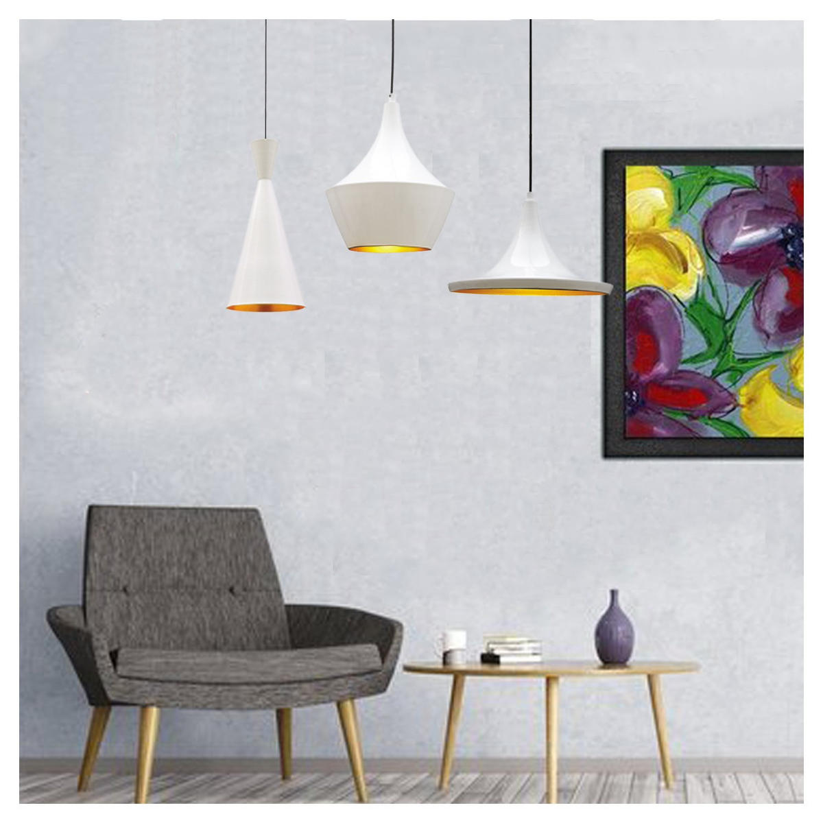 PENDELLEUCHTE Flammige Vintage Lampe x3 - Weiß, Metall (80/80/60cm) - Bamyum