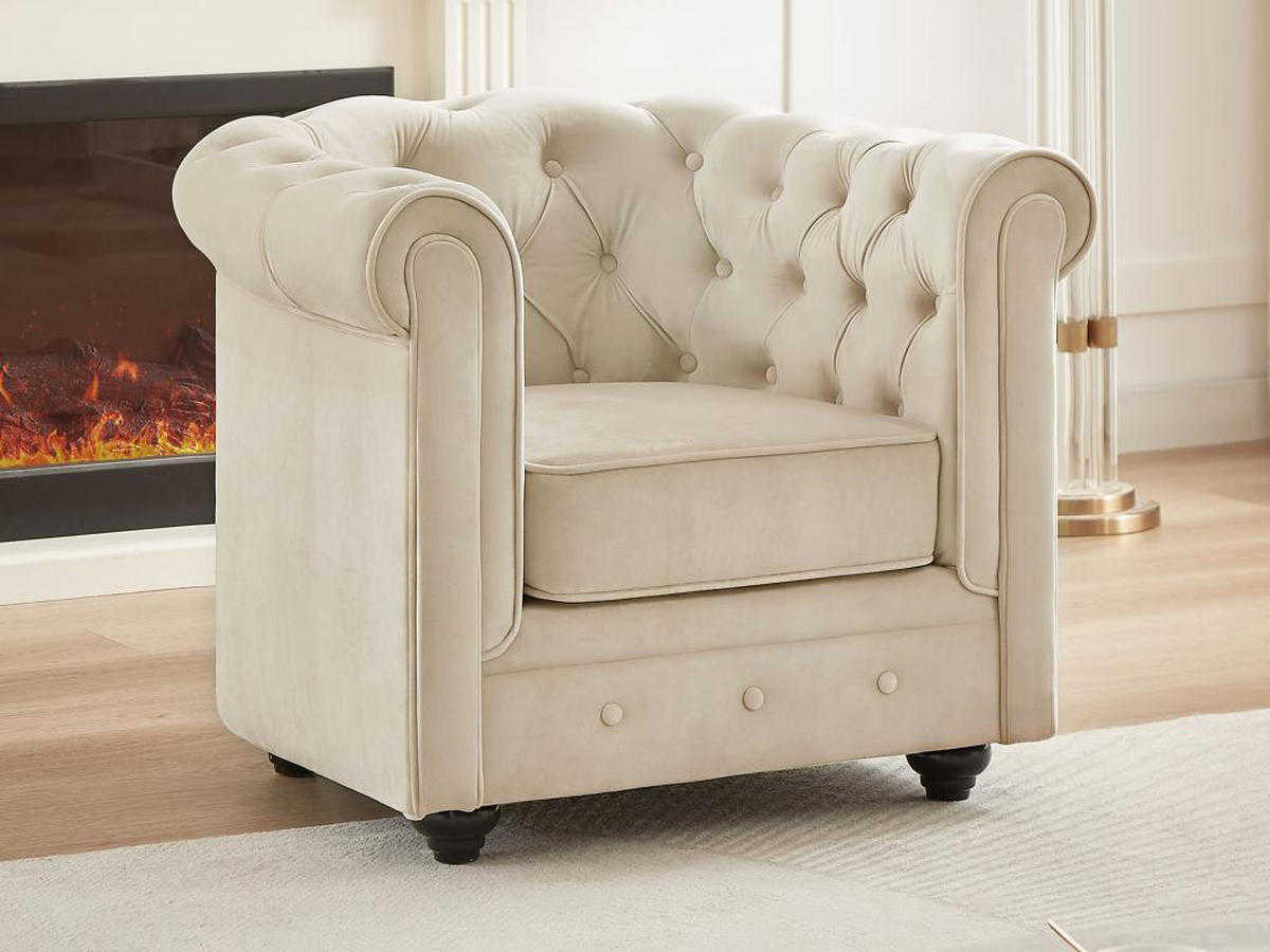 SOFA 3-Sitzer & Sessel - Samt - Beige - CHESTERFIELD - Beige, Textil (88/72/205cm) - Vente-Unique