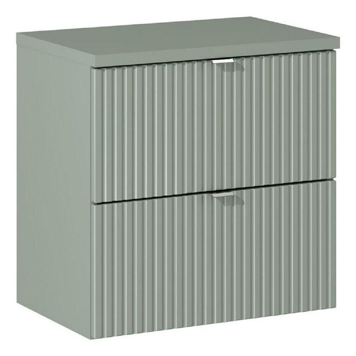 WASCHTISCHUNTERSCHRANK 60 cm 2 Teile - Line Reed Green L BM98 in Schilfgrün/ Evoke Eiche - Grün, Holz (60/57/40cm)