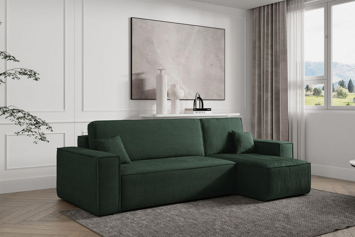 ECKSOFA Scarlo Dunkelgrün Cordbezug - Dunkelgrün/Schwarz, Kunststoff/Textil (244/145cm) - Selsey