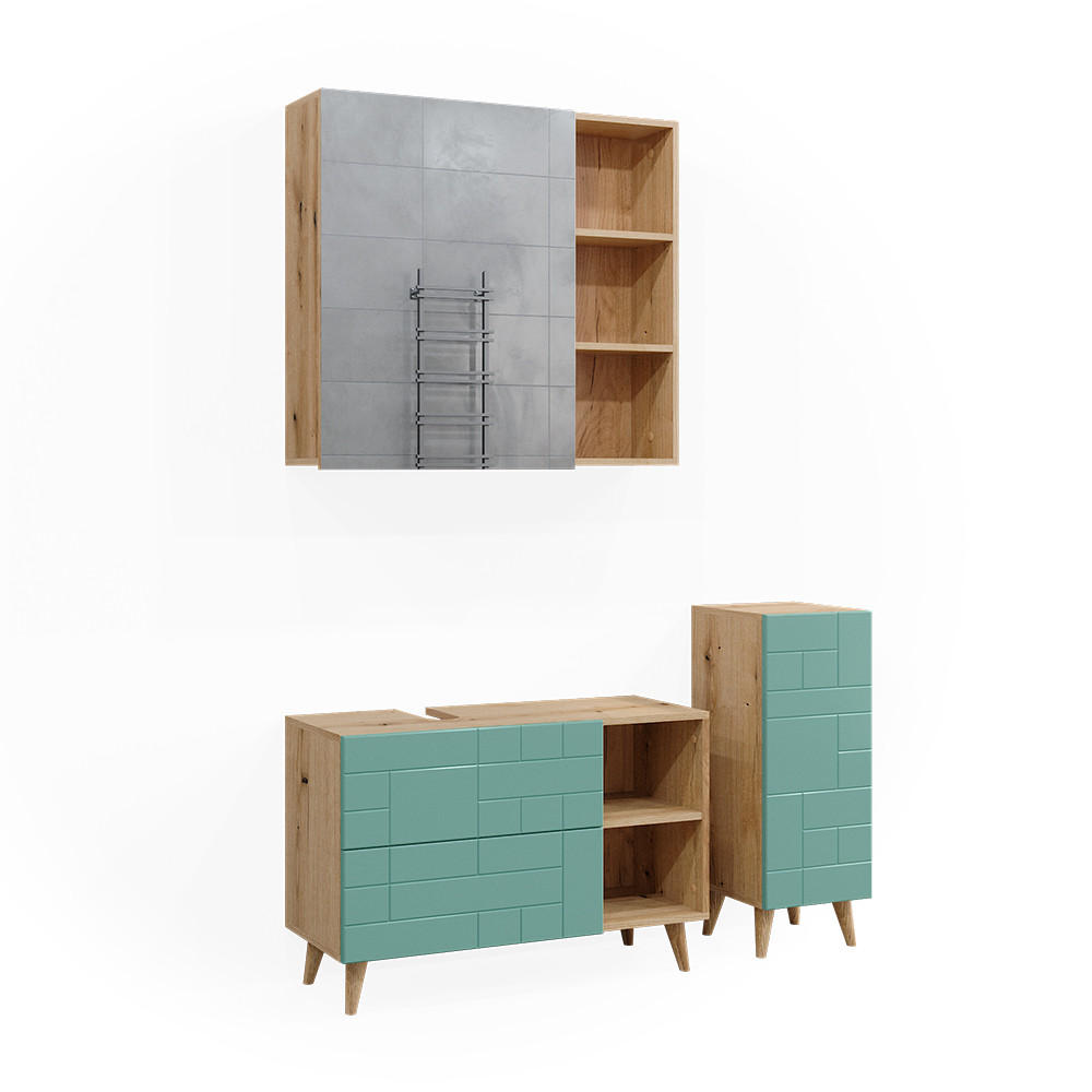BADMÖBEL-SET Rudi Mintgrün 3 Teile - Eichefarben/Mintgrün, Holzwerkstoff (90/59/32cm) - Vicco