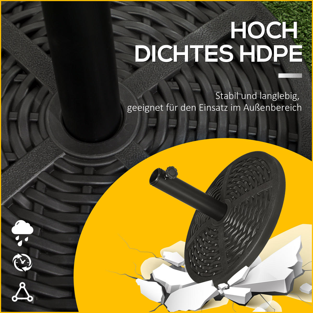 SONNENSCHIRMSTÄNDER aus Beton - Schwarz, Kunststoff (45/45cm) - Outsunny