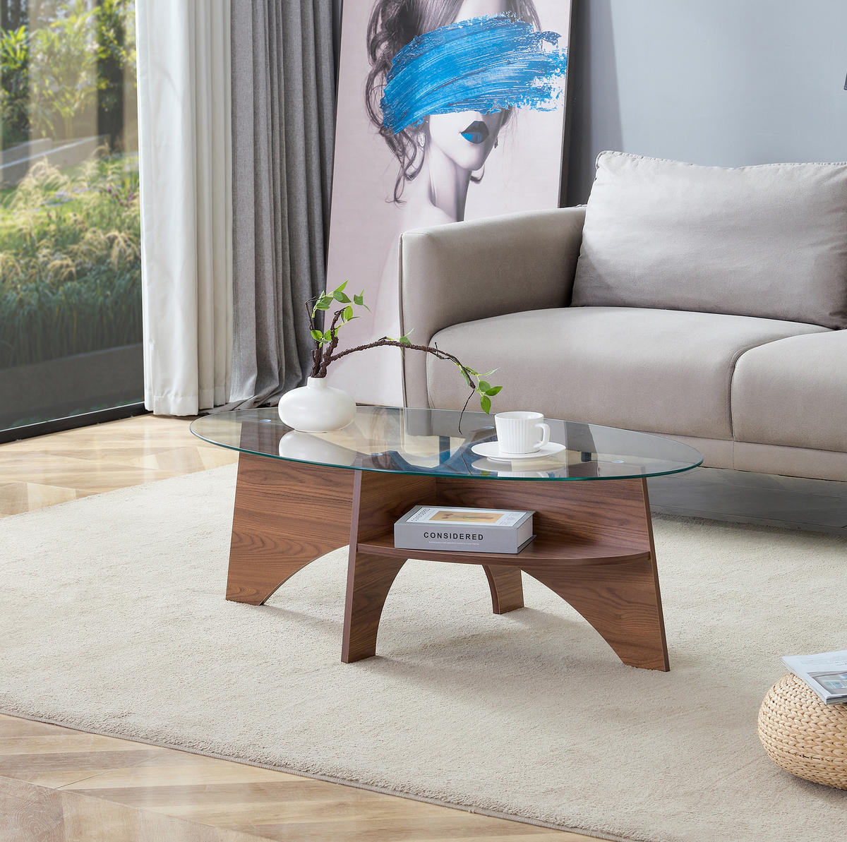 COUCHTISCH 104,9/60/45 cm transparent nussbaumfarben aus Holzwerkstoff und Sicherheitsglas mit Ablage - Nussbaumfarben, Holzwerkstoff (104.9/60/45cm) - OKWISH