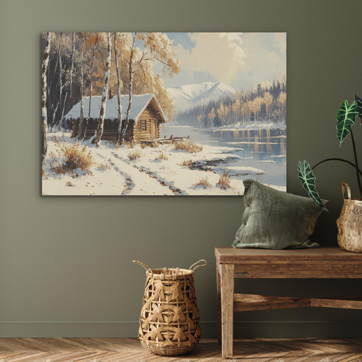 AKUSTIKBILD Winter - Schnee - Zuhause - Natur Akustikpaneele 90x60 cm - Hellbraun, Kunststoff (90/60/0.9cm) - MuchoWow
